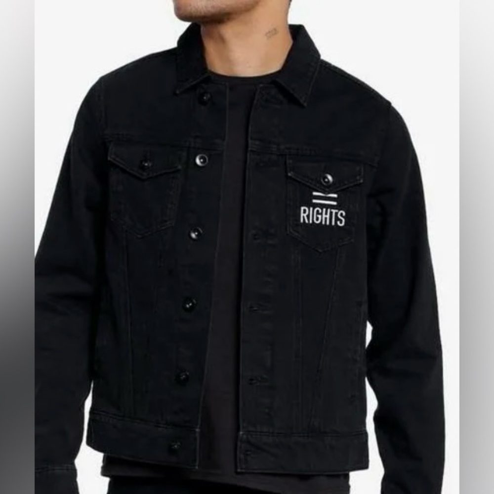 Social Collision Unisex Pride Denim Jacket off black Cotton Size M - Picture 9 of 10